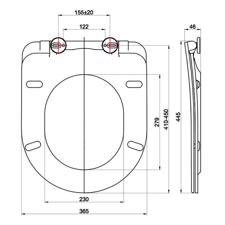 D shaped toilet seat size